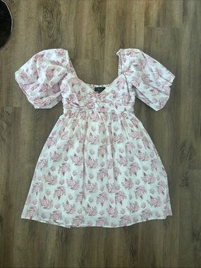 Pink Floral Puff Sleeve Dress